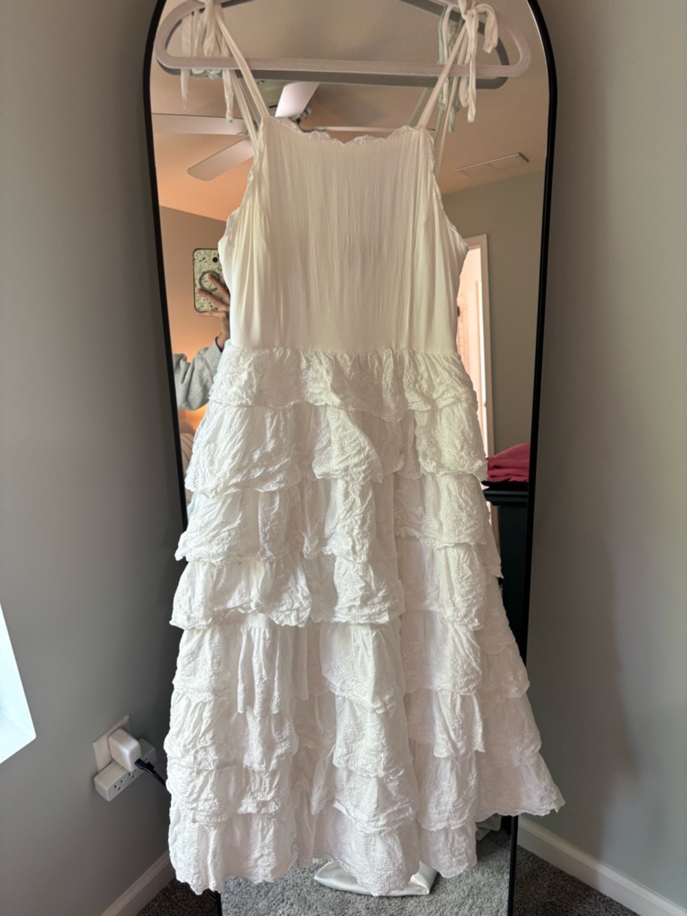 Lulu’s White Tiered Midi Dress with Eyelet detail